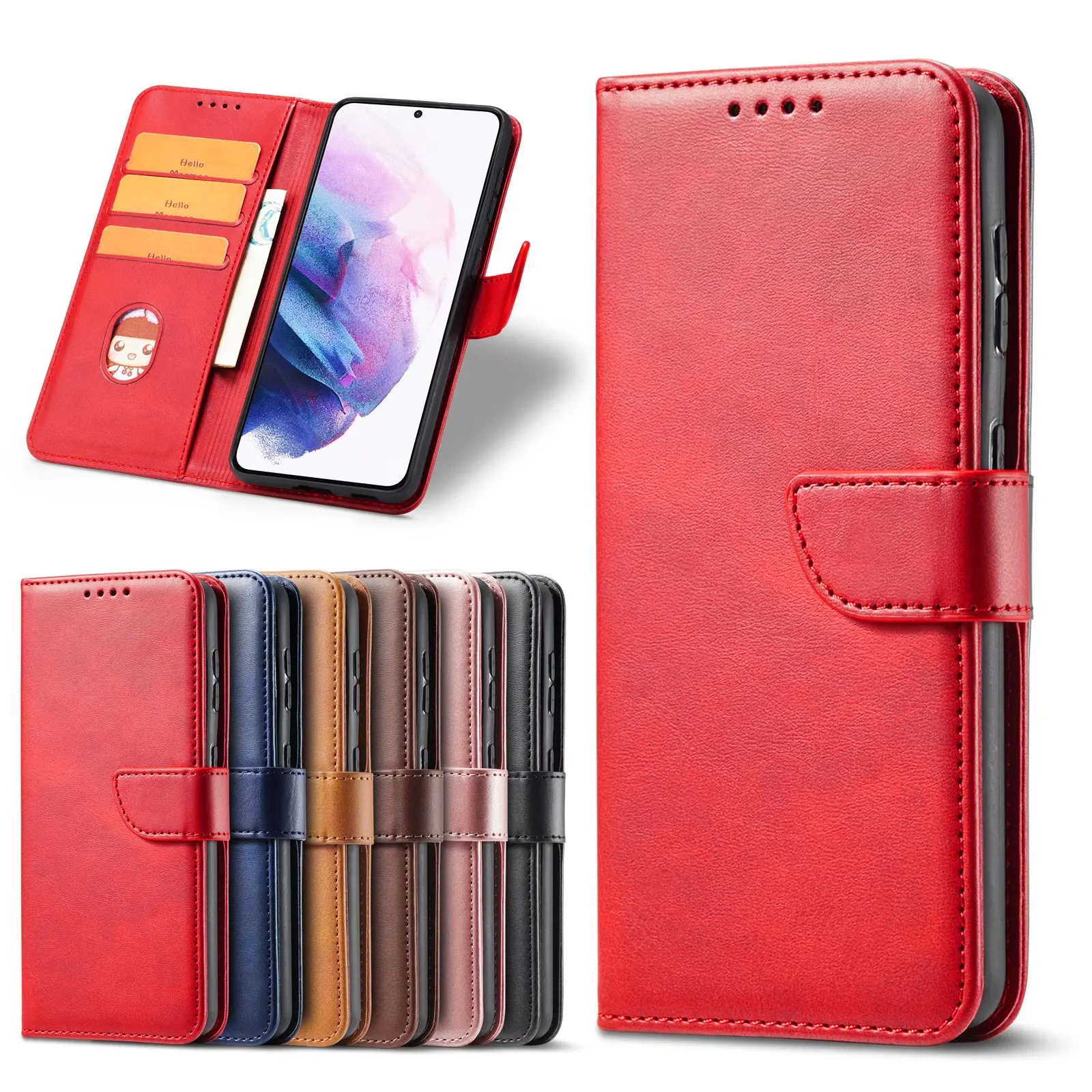 

100pcs/Lot Magnetic Flip Wallet Leather Case For Samsung S22 A33 A53 A13 A22 A52 A73 A32 A42 A31 A12 S21 FE Ultra Plus Pro 5G