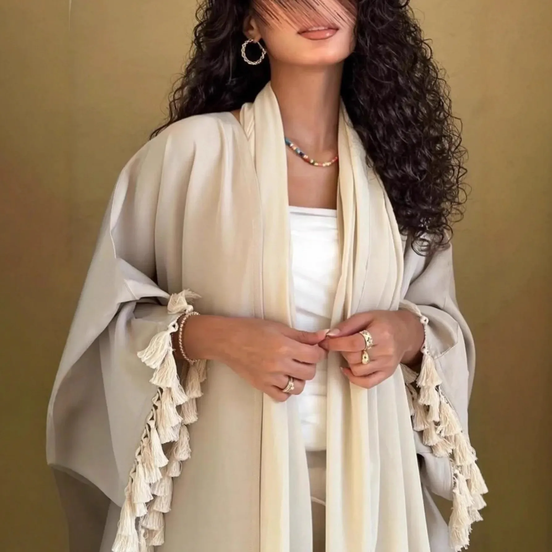 Abbayas de Dubái para mujer, vestido musulmán Abayas abiertas con flecos, cárdigan tipo kimono, caftán marroquí, bata femenina, Abayo de Dubái, ropa islámica