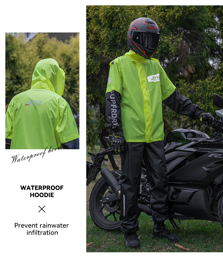 Men & Women Waterproof Motorcycle Raincoat Set, Reflective Lightweight Rain Jacket with Pants & Shoe Covers