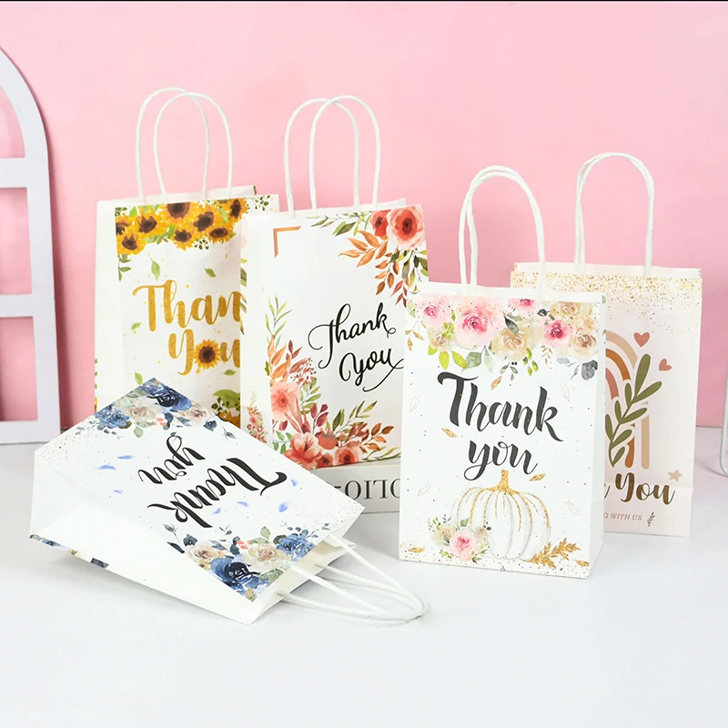 

5pcs Thank You Paper Bags Portable Gift Packaging Bag Wedding Birthday Party Present Bag Valentine's Day Festival Decor Supplies