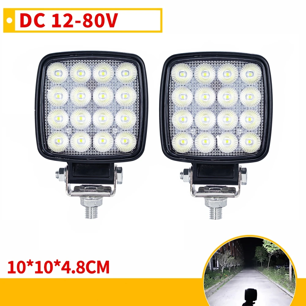 2Pcs LED Forklift Front Light 12V - 80V 48W Loader Headlight Excavator Work Light Accessories Parts Aluminium Alloy