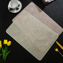 6/4pcs Feather Placemats PVC Hot Stamping Cup Mat Dining Table Decor Mat Rectangular Anti Scalding Coffee Table Mat Coasters