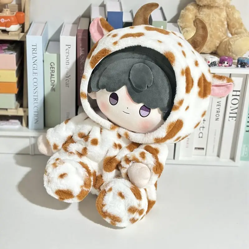 40cm Doll Clothes Cow Print Outfit, Soft White Brown Plush Doll Wear, No Attribute Cute Animal Costume for 40cm Cotton Dolls