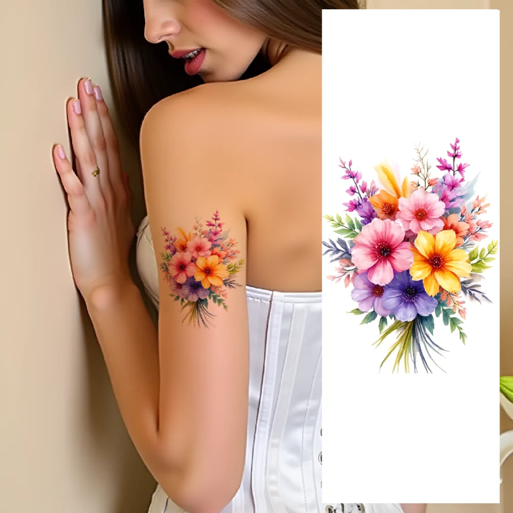 

9 шт., временные татуировки, гибискус, водонепроницаемые, долговечные наклейки для тела, розы лотоса, розовые цветы, акварельные подсолнухи для девочек