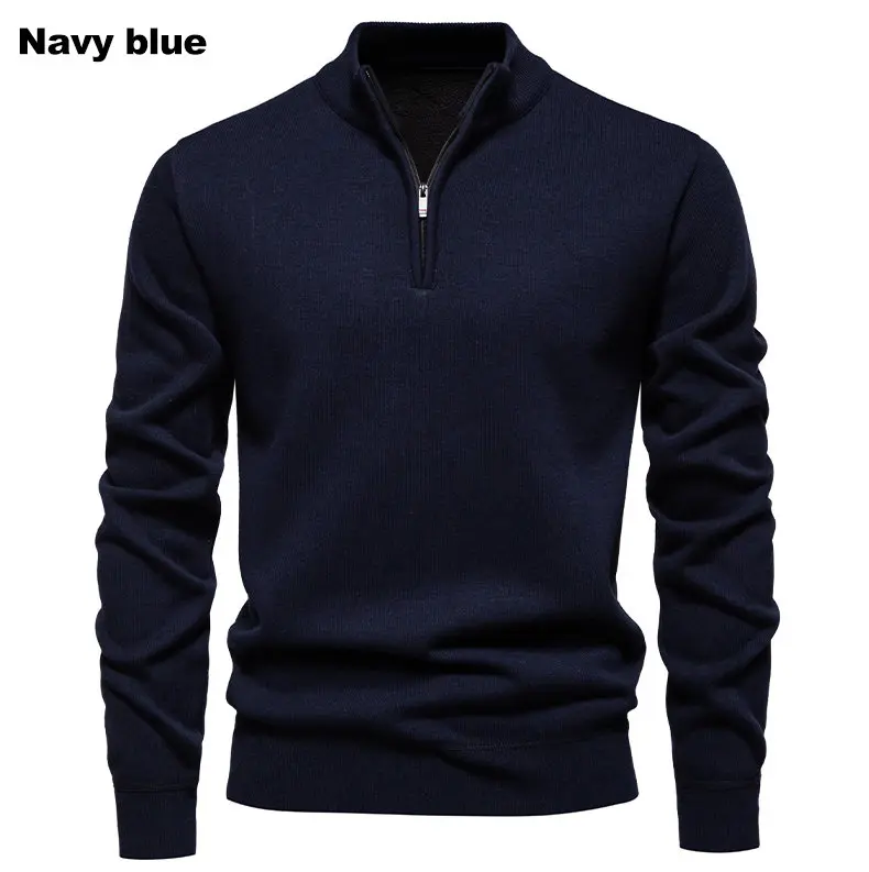 Herren-Fleece-Pullover mit halbem Reißverschluss und Stehkragen für Herbst und Winter, lässiges Jugendtrend-Strickoberteil, bequeme, vielseitige Kleidung – Detail 1