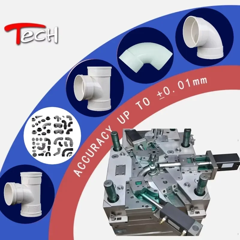 Custom Hot Runner Water Pipe Fitting Mould 110mm PVC 45 Degree Elbow Drainage Water System Large Mold TECHMOULD