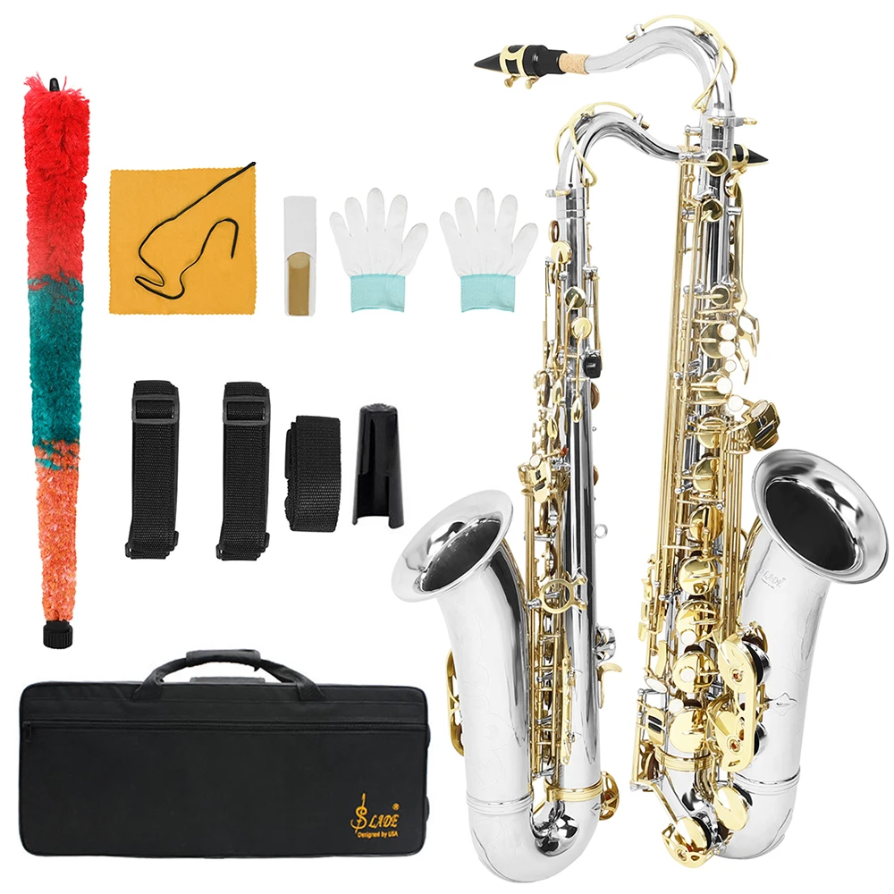 SLADE Tenor Saxophone Professional Bb Tone Sax Brass Saxfone Woodwind Instrument with Case Stand Cleaning Set Reed Accessories