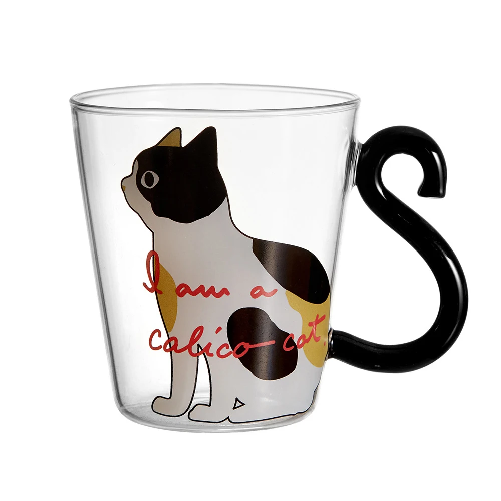 300ml Cute Black Cat Glass Coffee Mug Set Handgrip Animal Shaped Milk Water Juice Mugs Tea Cup Japanese Style Kawaii Gift Home