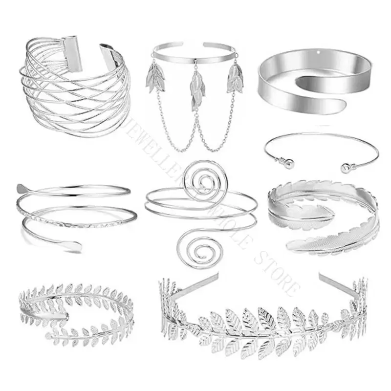 R7UF Mixed-Design Arm Cuff Bracelet Set with 8 Metal Pieces, Open-Ended and Assorted and Wire