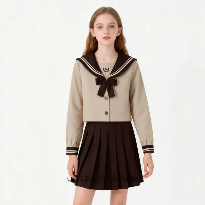 JK Uniform Japanese Korean Style Milk Tea Color Sailor Suit College Outfit Long Sleeve Spring Autumn Casual School Uniform Set
