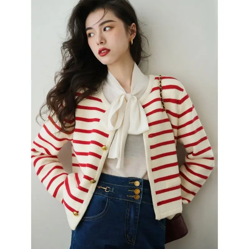 Faionable ort سترة مشغولة من الصوف للنساء شريط نمط صغير Fraance Sle الخريف جديد وصول Ele معطف للسيدات سترة #5