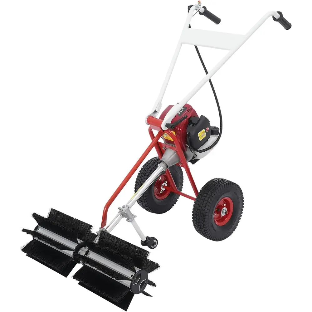 

24-Inch Gas-Powered Handheld Lawn Sweeper, Push Broom for Driveways and Parks, Includes Goggles & Cleaning Arms