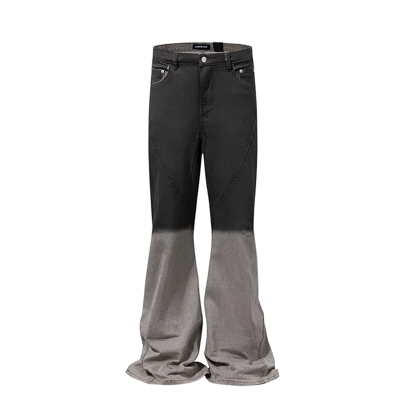 Black Gray Gradient High Street RO Style Flared Jeans Pants Men and Women Versatile Casual Streetwear Denim Pants