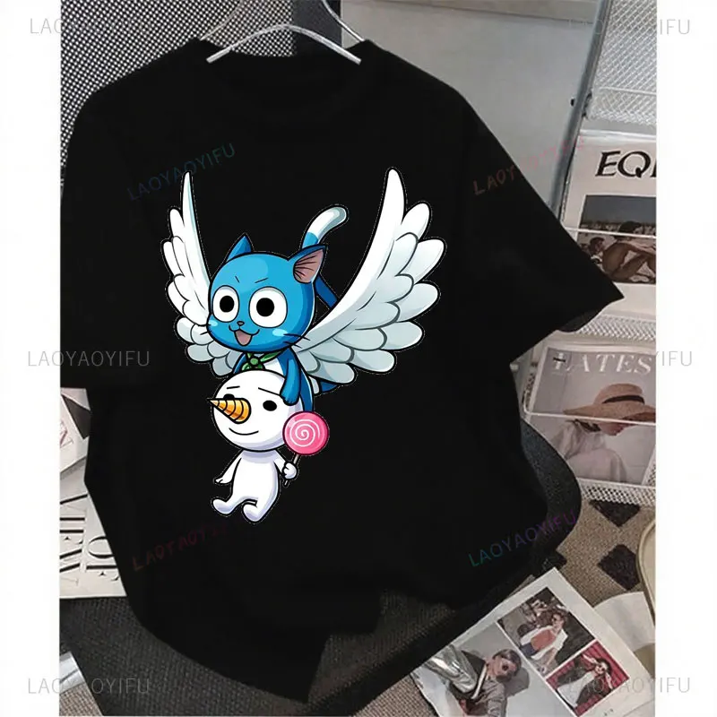 

Рубашка японского аниме Fairy Tail Aye Sir Natsu Lucy Ullzang Kawaii Harajuku, летняя хит продаж, хлопковая одежда с круглым вырезом Camisa Y2k