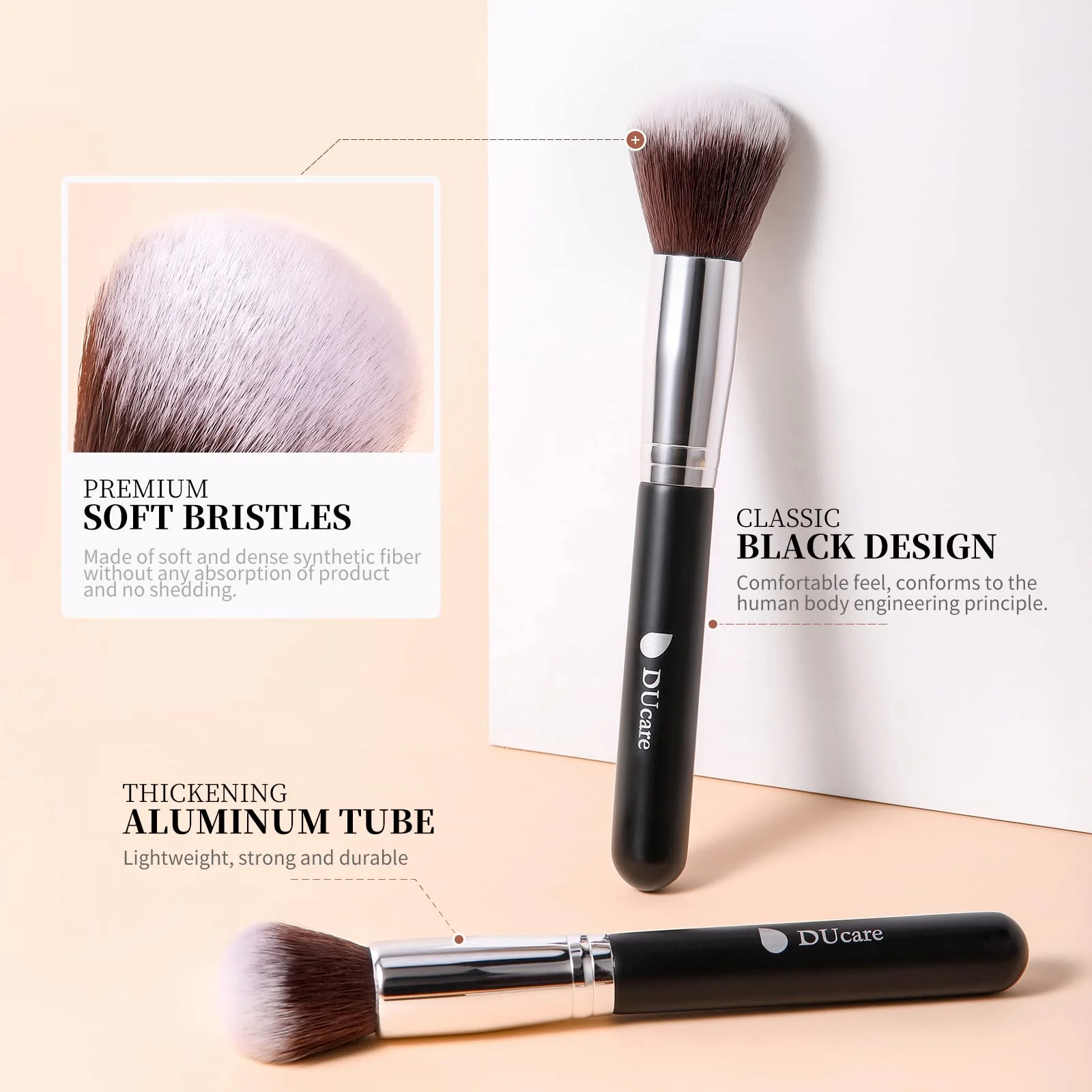 DUcare 15Pcs Makeup Brushes Set Travel Foundation Blending Blush Eyeliner Eyeshadow Eyebrow Concealer Brushes Kit Black with Bag