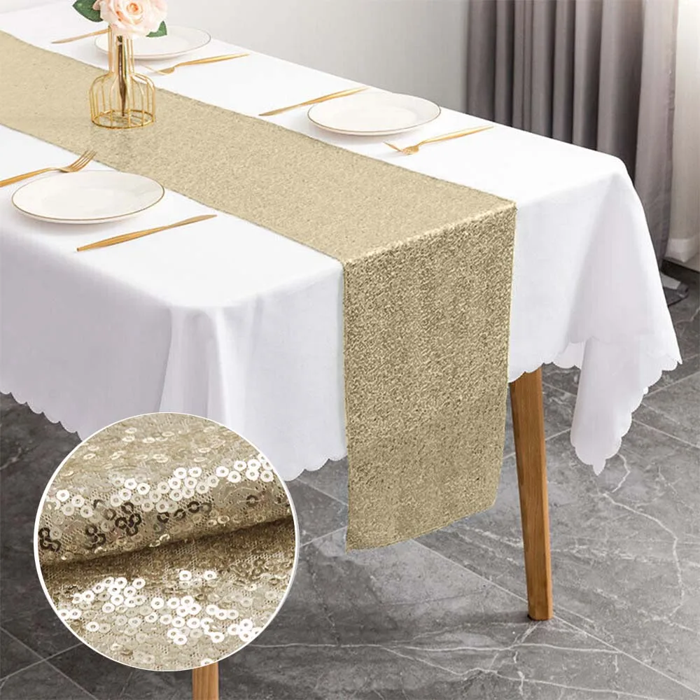 Sliver Sequin Table Runner for Wedding Decoration Bridal Baby Shower Christmas Halloween Birthday Party Event Table Supplies