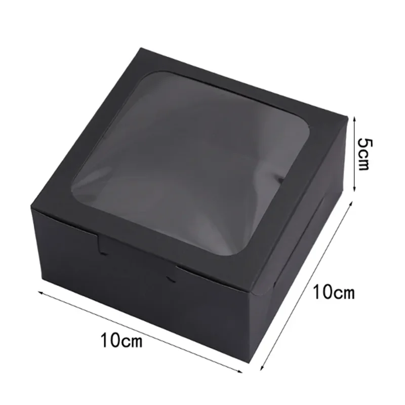 300Pcs/Lot Black Kraft Paper Candy Box With Window Wedding Packaging Cake Box Present Gift Display Packaging Box