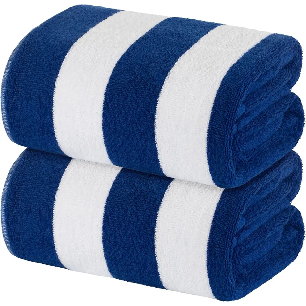 

Classic Striped Cabana Beach Towel Set Oversized Cotton Quick Dry Super Absorbent 35x70 Navy Blue