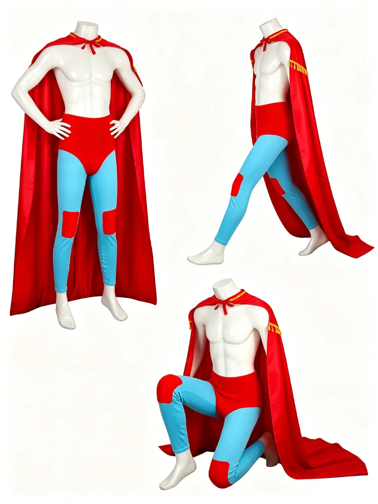 Disfraz de luchador mexicano para hombre, capa roja, pantalones y pantalones cortos, conjunto de 4 piezas, disfraz temático de lidia de toros para Halloween