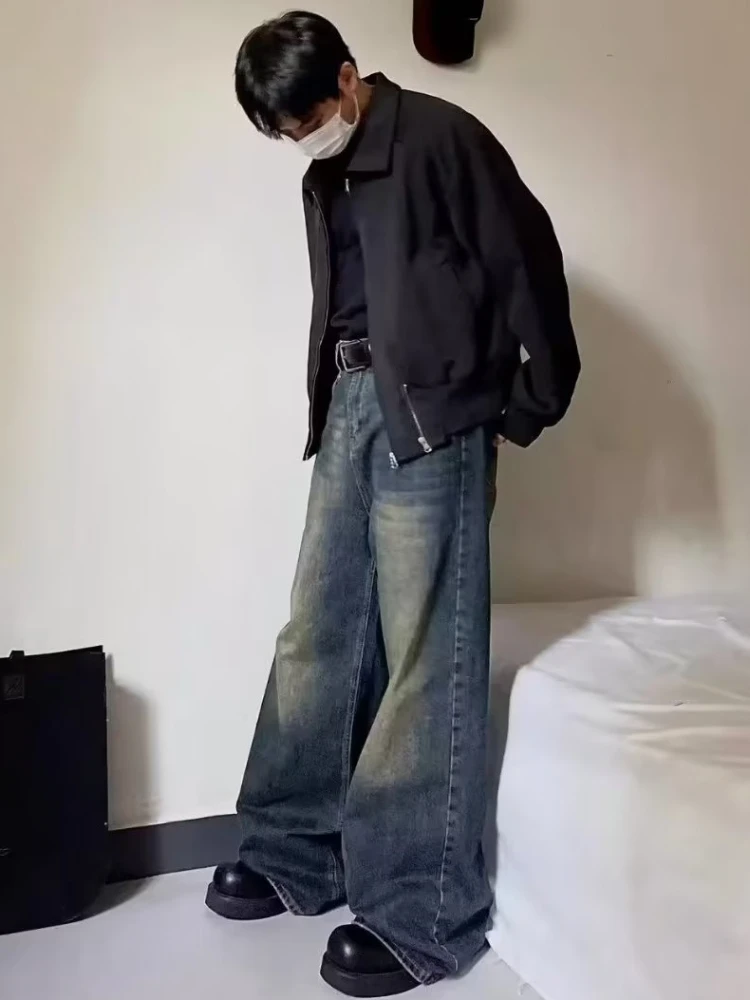 

Джинсы мужские осенние стираные старые длинные американские ретро простые продвинутые универсальные уличные джинсовые брюки в стиле панк на каждый день