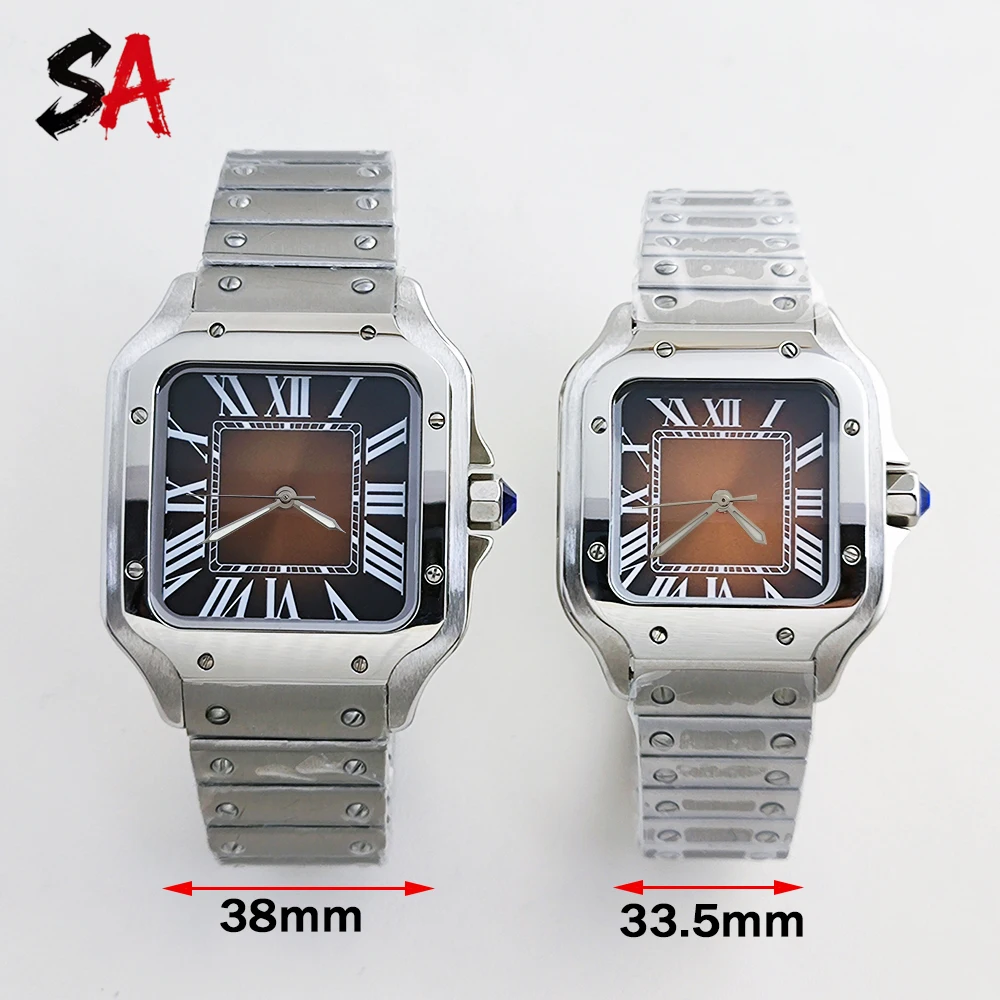 33.5mm/38mm Watch NH05/35 Couple Stainless Steel Watch Square Roman Waterproof Watch Customizable Logo NH05/NH35 Automatic Watch