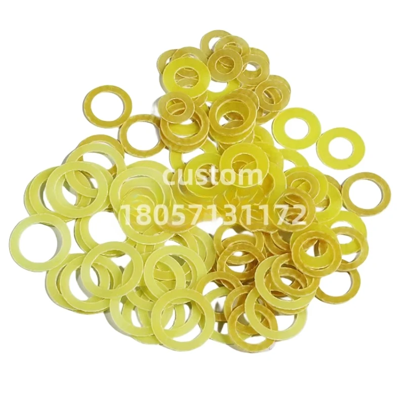 100pcs Epoxy Glass Cloth Laminate Washer Epoxy Resin Laminated Sheet Spacers Gasket Pad Meson Shim ID 2.1mm to ID 7mm Yellow