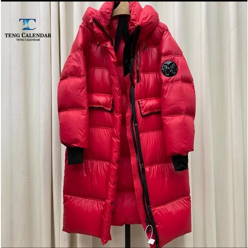 Winter Black Gold Down Jacket, Long and Thick Knee High Premium 90% White Duck Down Bread Jacket, 2024 Women's New Style