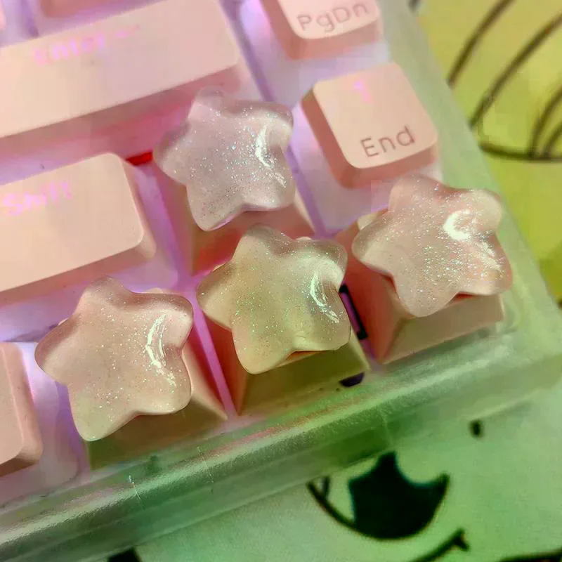 4Pcs Cute Star Keycaps Sweet Translucent Girl Personalized Gift Key Cap For Mechanical Keyboard Accessories