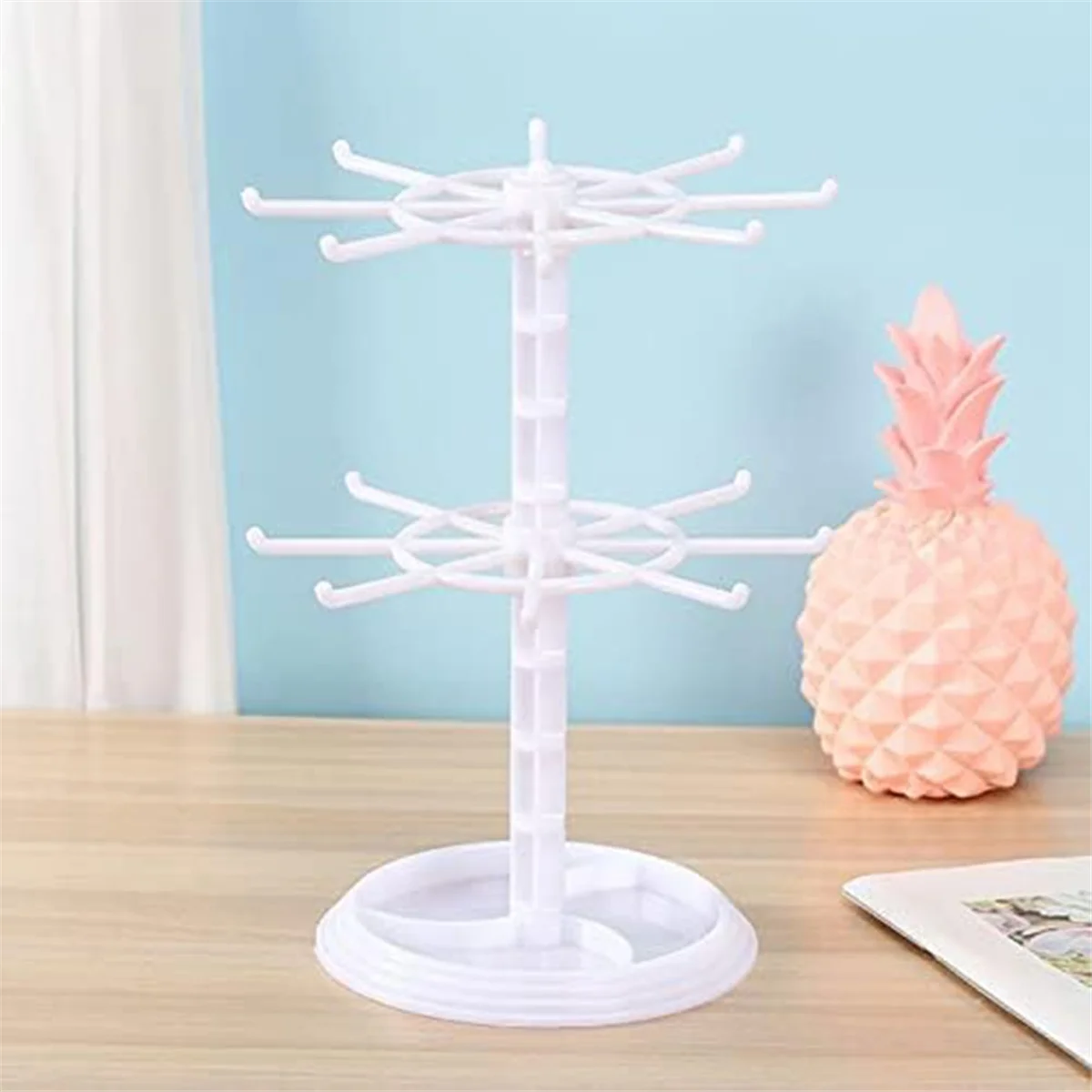 storage rackCountertop Acrylic Rotating Keychain Rack Adjustable 2 Tire Spinner Display Holder Trinkets Jewelry