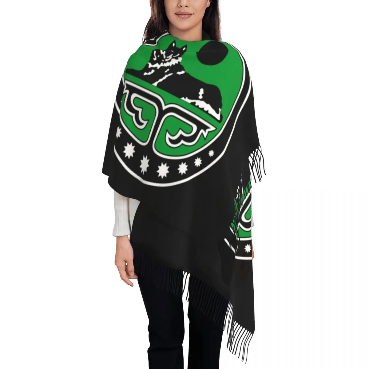 

Fashion Chechen Borz Tassel Scarf Women Winter Warm Shawls Wraps Lady Wolf Coat Of Arms Scarves