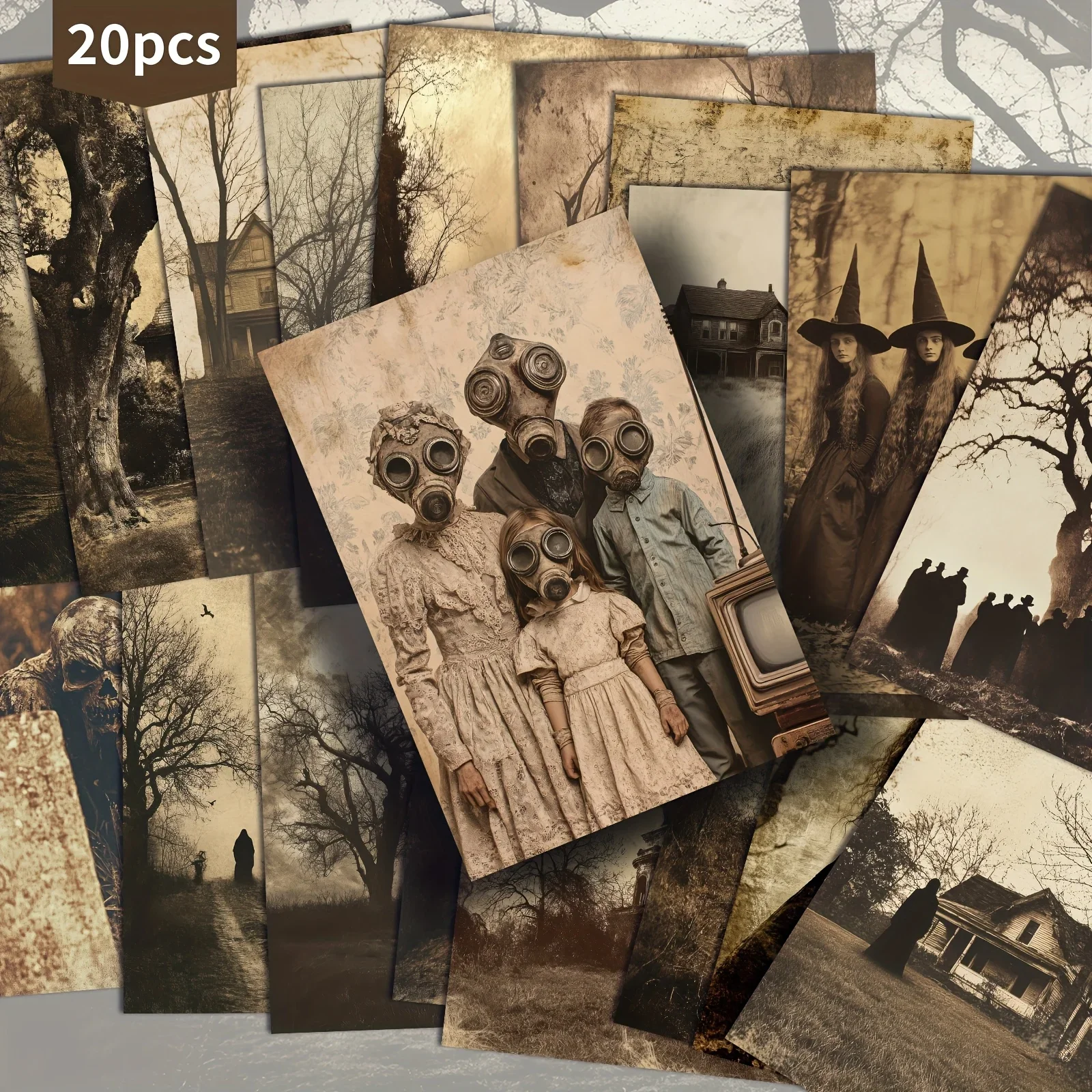 20PCS Abandoned Village Eerie Scene Postcards, Horror Themed Paper, Suitable for Hand Account Collage and Handmade Production