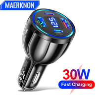 USB C Car Charger 30W 4 in 1 Type C PD Fast Charging Adapter with Voltage Digital Display for Mobile Phone Iphone Xiaomi in Car