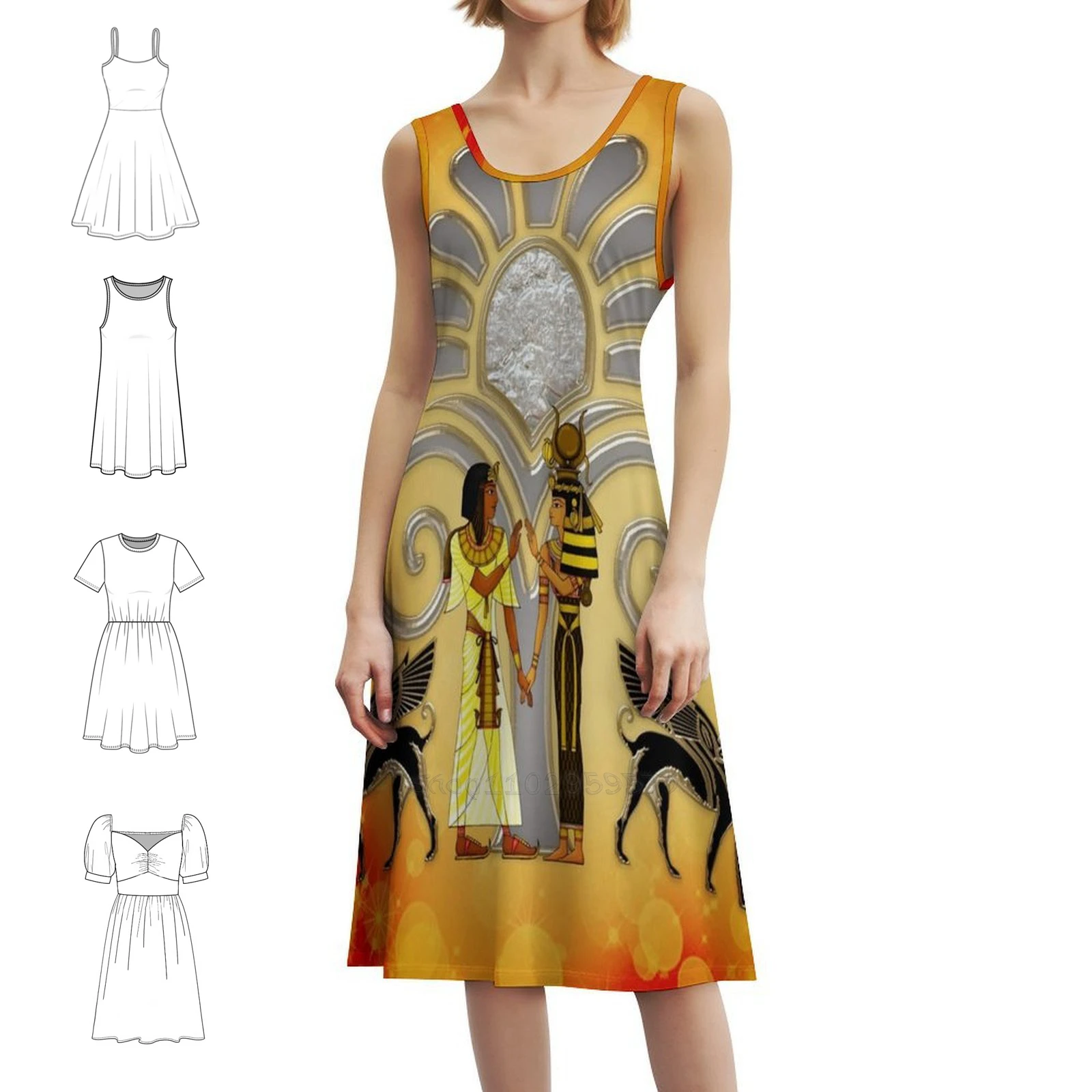 فستان للزوجين المصريين على الطراز الكوري للنساء فستان كاجوال أنيق للحفلات أو الارتداء اليومي علامة زوجين مصرية قديمة #1