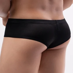 Men\'s Sexy Half Hip Wrap Bikini Briefs Soft Low Waist Underwear U Pouch Panties Bare Buttocks Male Knickers Small Shorts