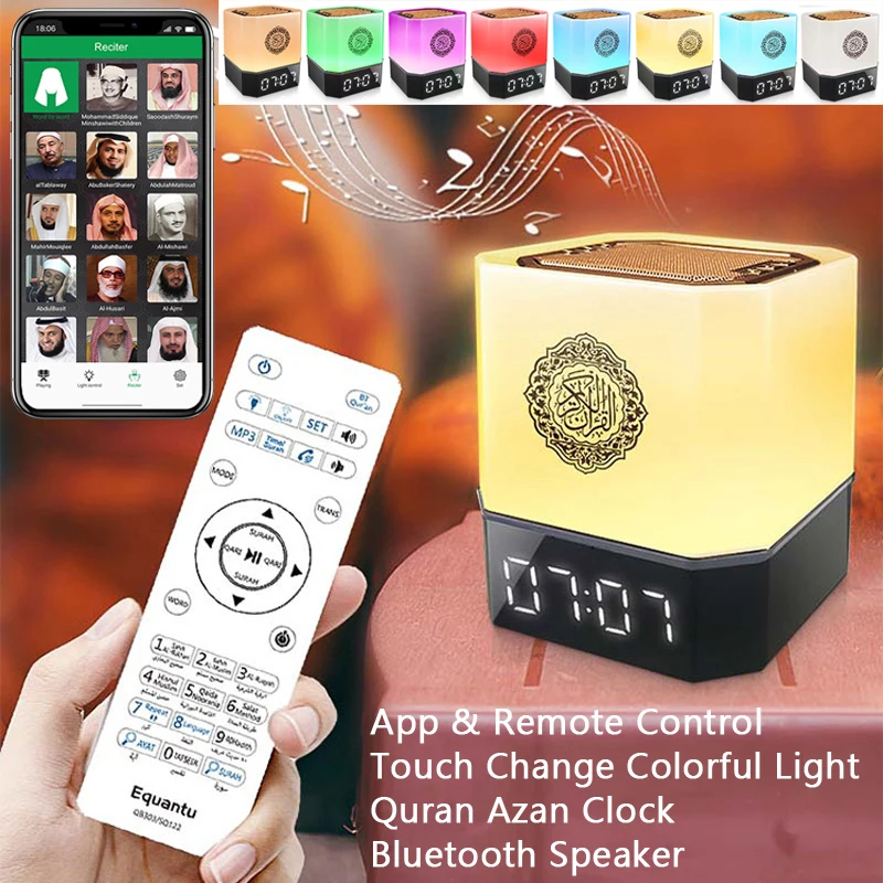 Koran Islam Arabisch Muslim Azan Uhr Koran Nachtlicht Lampe Hell Tragbarer Bluetooth-Lautsprecher Kabellos Ramadan Arabisch Islamisch Heilig