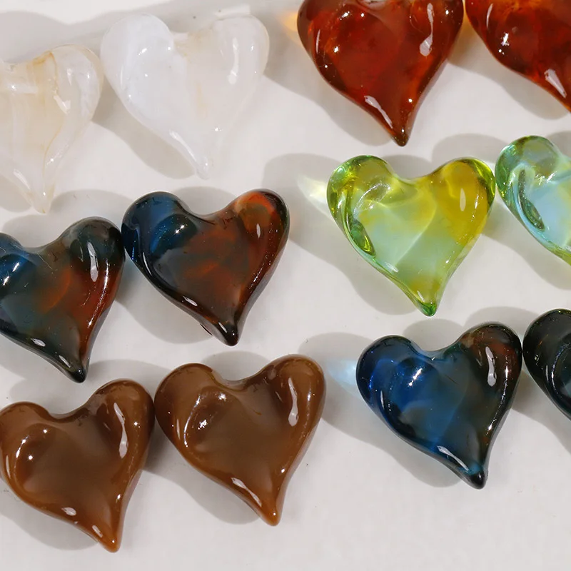 New style 50pcs/lot 17mm color print cartoon hearts shape resin flatback beads diy jewelry earring/garment/hair accessory