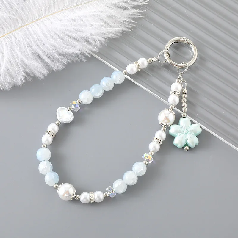 Fashionable Pearl Love Beaded Mobile Phone Pendant Luggage Keychain Accessories