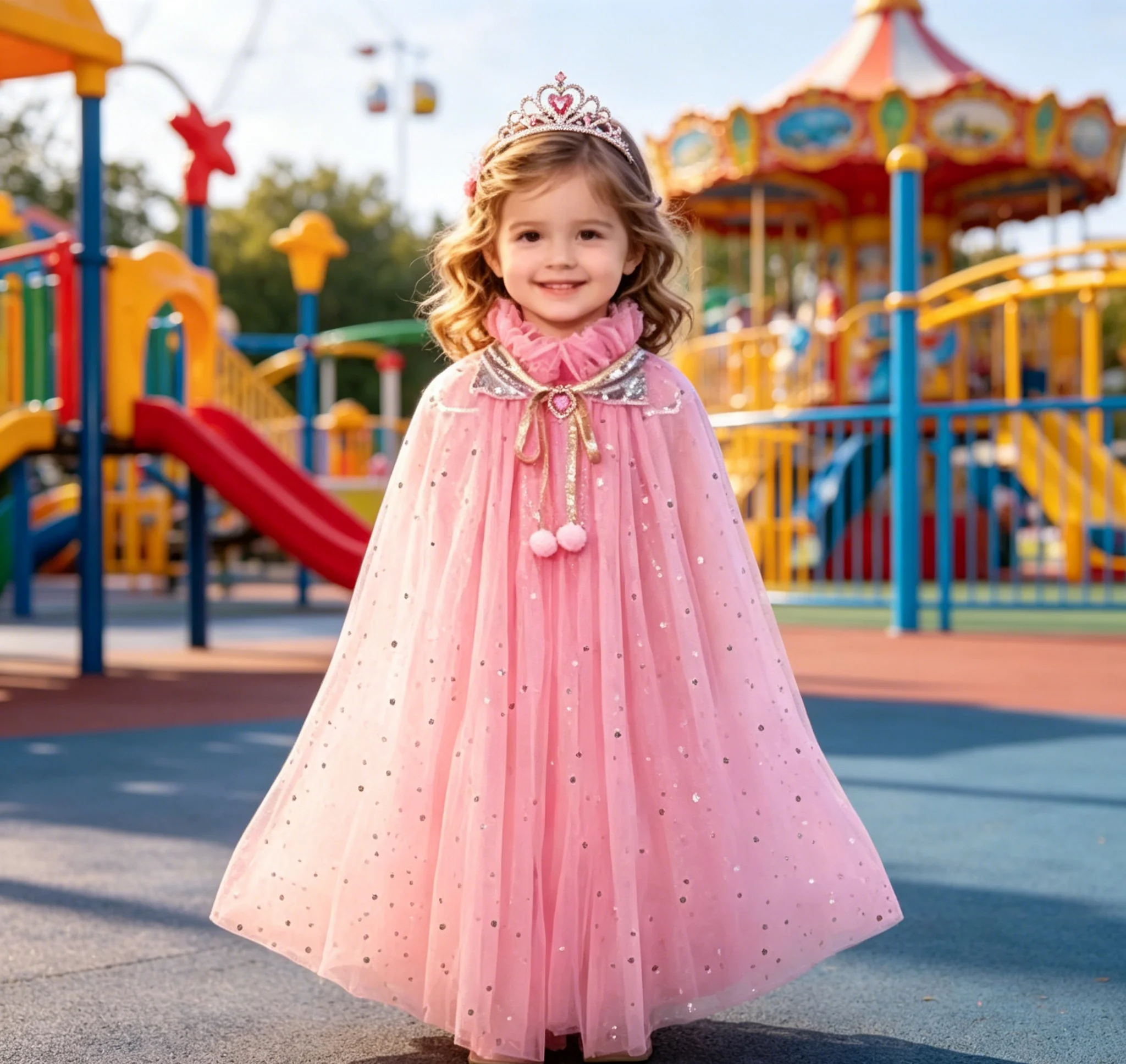 Little Girls Sparkly Tulle Cape Cloak Princess Dress Kids Mesh Tutu Birthday Party Performance Gown Toddler Fancy Costume