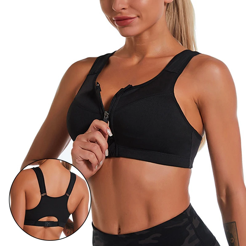 

Fashion Sports Top Yoga Bra Women's Shockproof Sports BraFront Zipper Women's Seamless Comfy & Breathable Push Up Yoga Tank Bra