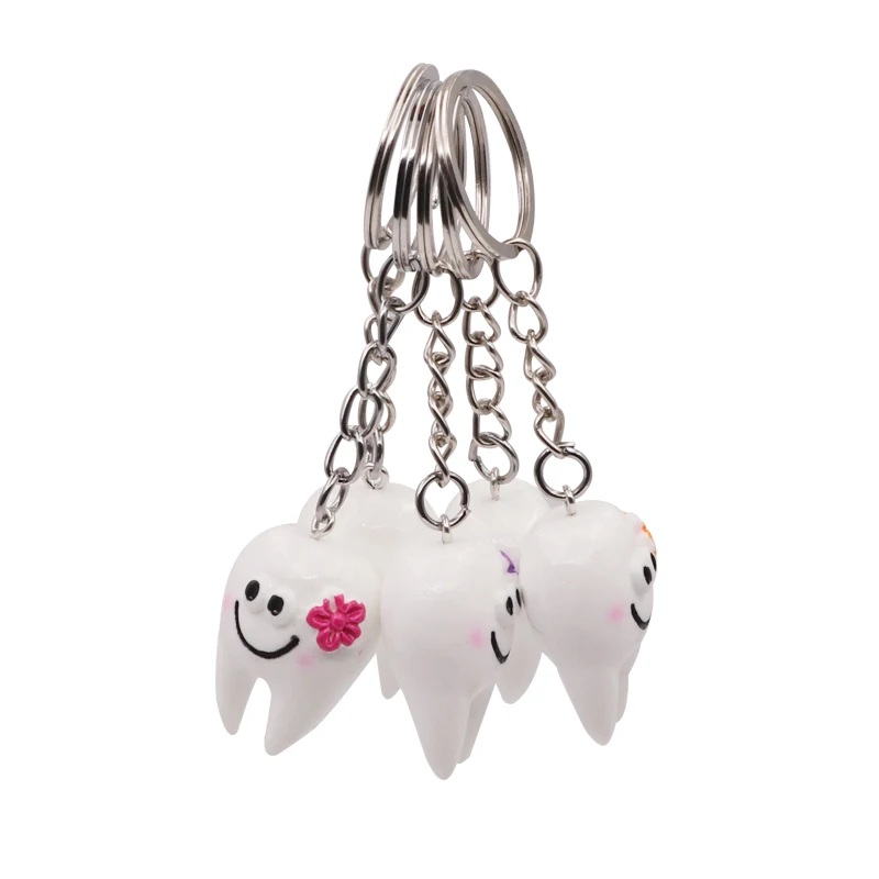 5pcs Dental Tooth Shape Model Simulation Keychain Cute Cartoon Dentist Gifts Pendant Decorative Teeth Key Chain