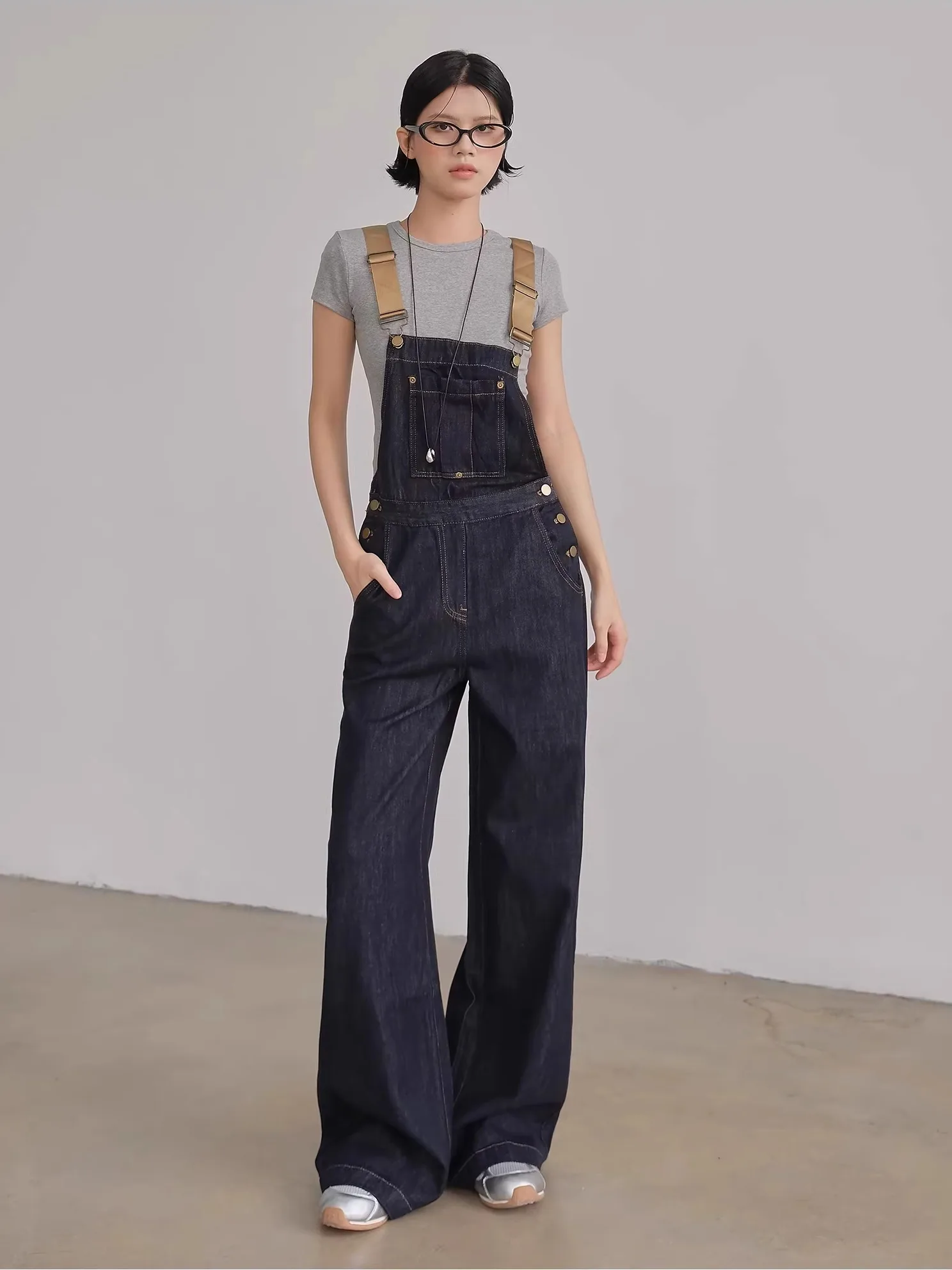 

American Sle High Waist Denim Overalls Women's Loose Wide Leg Floor Length Pants Jumpsuit Spring Summer New Arrival