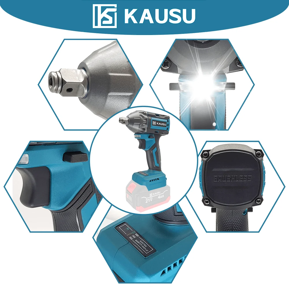 Brushless ประแจผลกระทบไฟฟ้า 500N.M แรงบิด 1/2 นิ้วไร้สายประแจมือถือเครื่องมือสําหรับ Makita 18V แบตเตอรี่