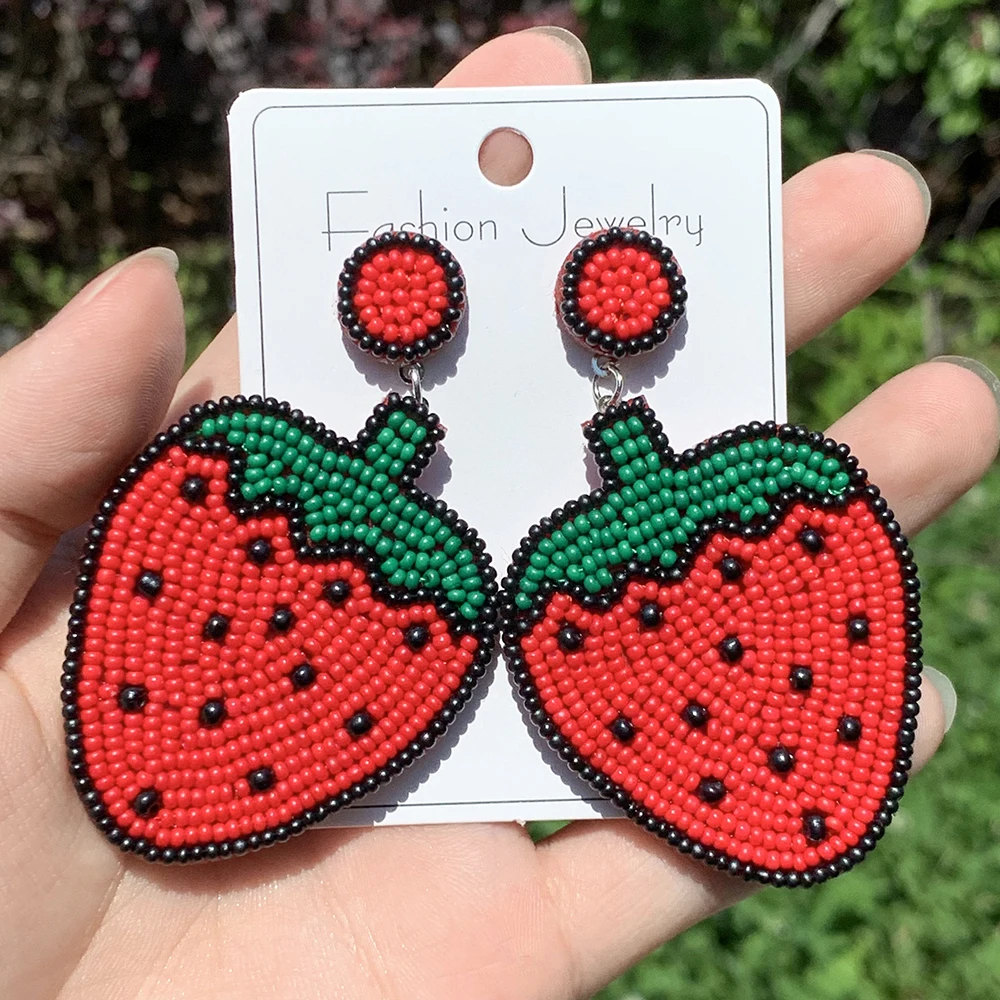 WELBACK Fruit Earrings Red Strawberry Watermelon Cherry Pineapple Mango avocado Bead Earring