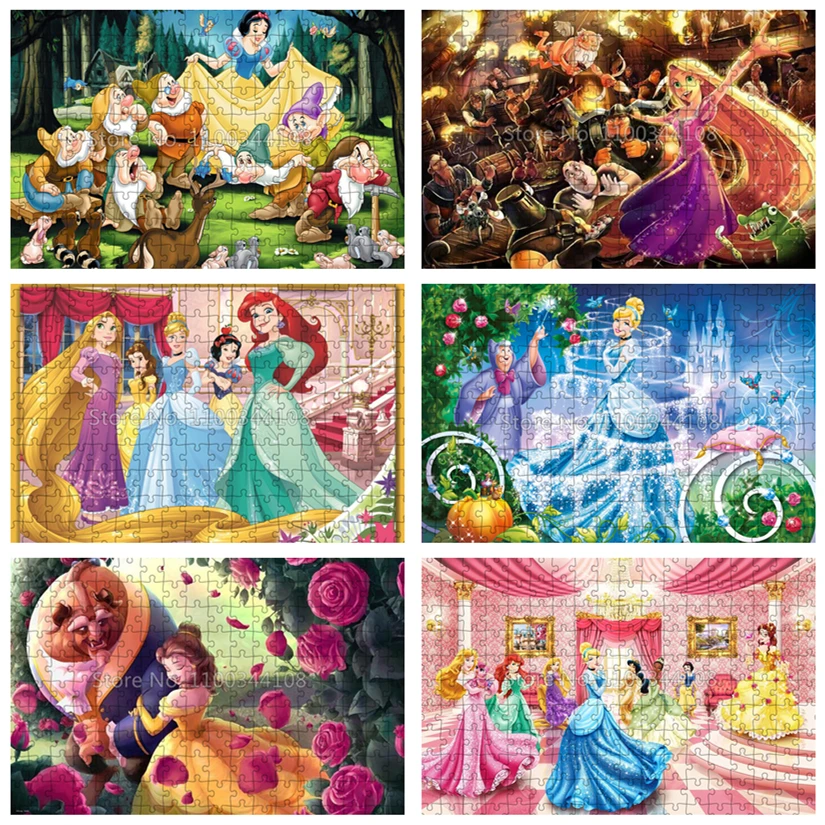 

300/500/1000 Pcs Jigsaw Puzzle Disney Princess Snow White Cinderella Wooden Puzzles Cartoon Decorations Children's Handmade Toys