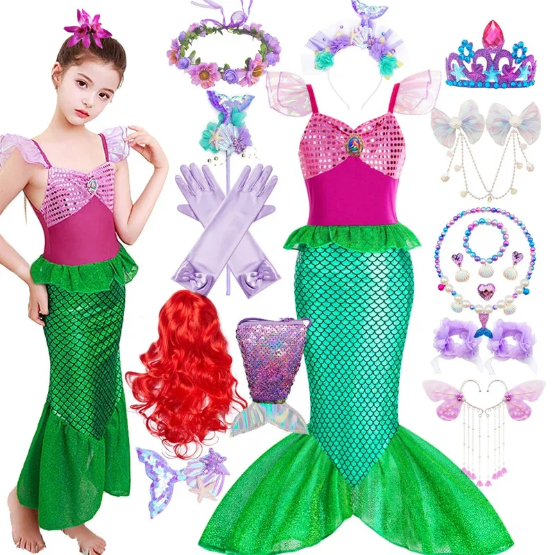 

Little Mermaid Ariel Costume for Girl Flare Sleeve Princess Dress Carnival Party Dresses for Kids Dress Up Mermaid Clothes 2-10T