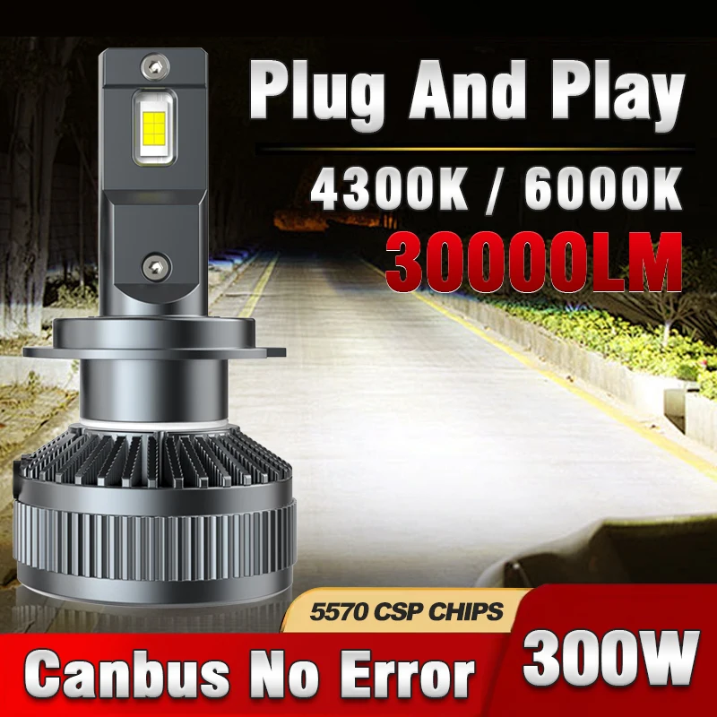 

6000K HB3 HB4 9005 9006 H1 H7 H4 H11 H8 9012 Светодиодная лампа Canbus CSP 5570 Мощная фара 300 Вт 4300K 2 медные трубки