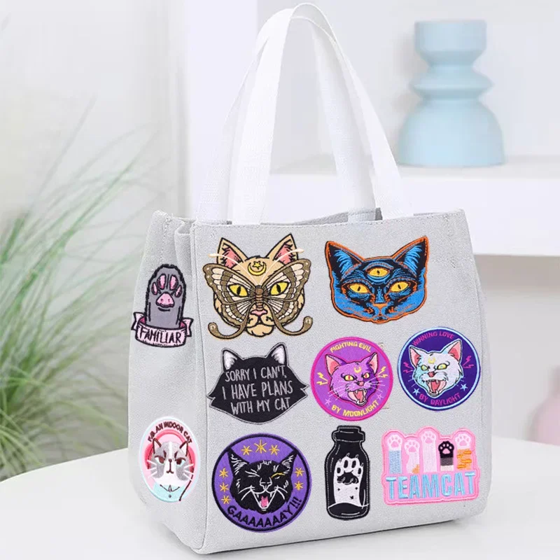 

Iron On Patches for Clothes Kitty Head Clothing Stickers Fabric Sewing Embroidered Patch Thermal Adhesive Applique Fusible