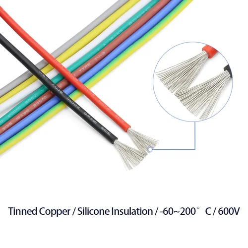 Imagen 2 del producto Cable de aislamiento de silicona UL3135, cobre estañado 30 28 26 24 22 20 18 16 14 12 10 AWG, línea de Cable resistente a altas temperaturas, 2/5/10M