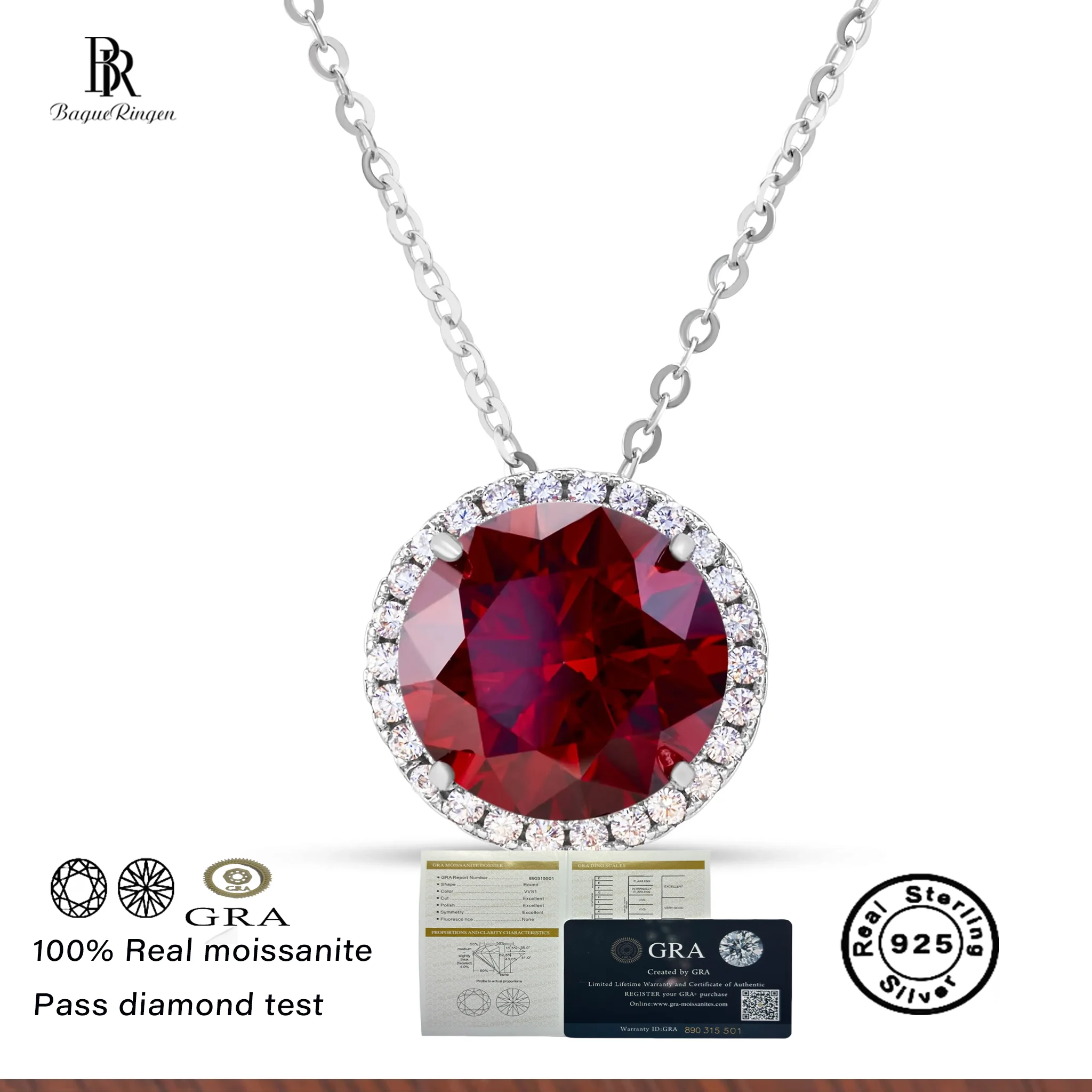 

5 carat Round Cut D Moissainte Diamond Pendant Necklace Round shape Setting 925 Sterling Silver Clavicle Neck Chain for Women