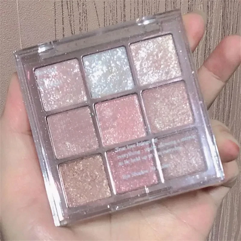 Paleta de sombras de ojos de nueve colores, rosa, perlado, mate, brillo, sombra de ojos brillante, maquillaje de ojos de larga duración